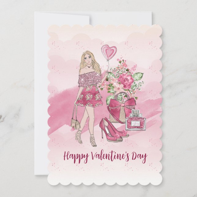 Cartes Pour Fêtes Annuelles Joyeuse Saint-Valentin Femme Blonde (Devant)