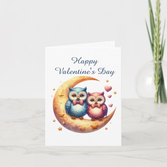Cartes Pour Fêtes Annuelles Joyeuse Saint-Valentin hibou ajouter un message (Devant)