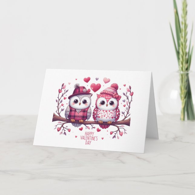 Cartes Pour Fêtes Annuelles Joyeuse Saint-Valentin hiboux (Devant)