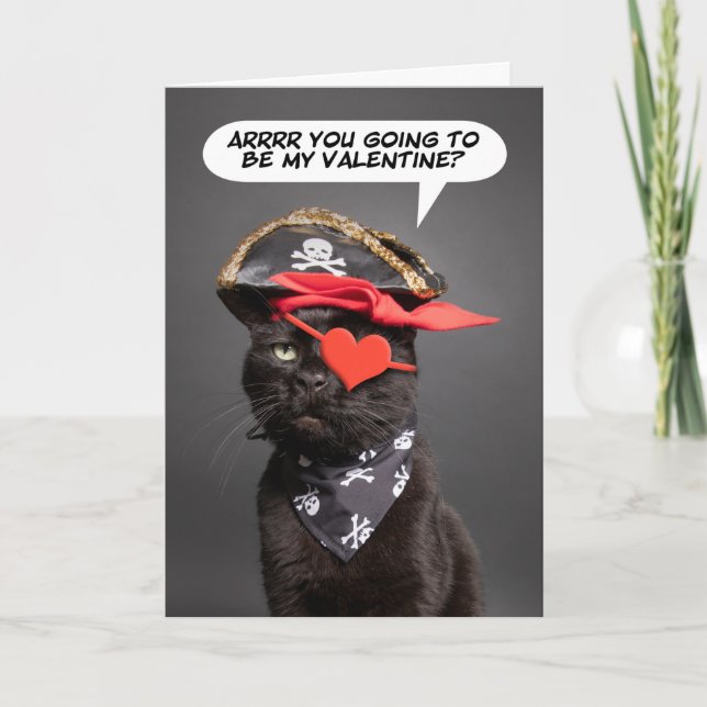 Cartes Pour Fêtes Annuelles Joyeuse Saint-Valentin Humour de Chat Pirate Drôle (Devant)