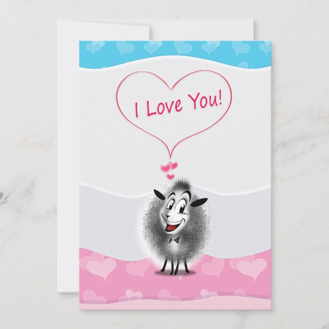 Cartes Pour Fêtes Annuelles Joyeuse Saint-Valentin ! Je t'aime ! Mouton mignon (Devant)