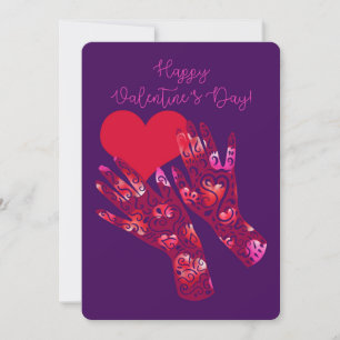 Cartes Pour Fêtes Annuelles Joyeuse Saint‑Valentin   Mains style tatouage henn
