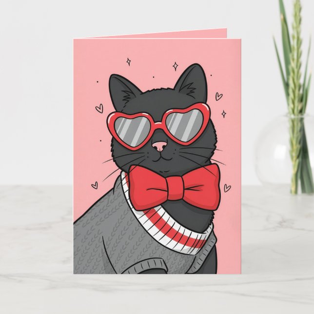 Cartes Pour Fêtes Annuelles Joyeuse Saint-Valentin Mignon Chat en Pull (Devant)