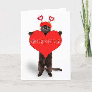 Cartes Pour Fêtes Annuelles Joyeuse Saint-Valentin Mignon Chat Tenant un Cœur 