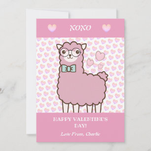 Cartes Pour Fêtes Annuelles Joyeuse Saint-Valentin Mignon Lama Cœurs Rose Tend