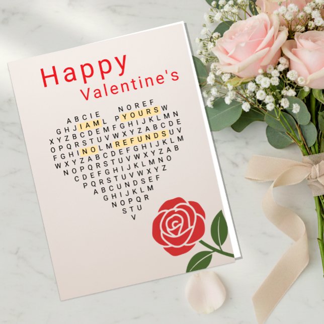 Cartes Pour Fêtes Annuelles Joyeuse Saint-Valentin, Mot Puzzle, Cœur, Rose (Word Puzzle Valentine's Card / Rose)