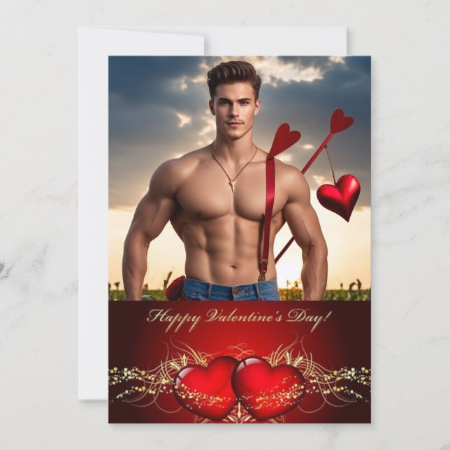 Cartes Pour Fêtes Annuelles Joyeuse Saint-Valentin Muscle Man Personnalisé (Devant)