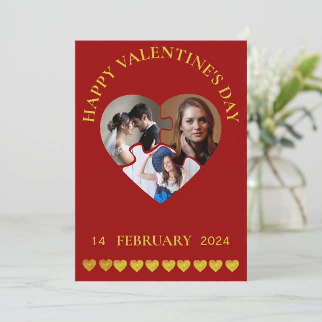 Cartes Pour Fêtes Annuelles Joyeuse Saint-Valentin personnalisée avec trois ph (Debout devant)