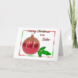 Cartes Pour Fêtes Annuelles Joyeuse Soeur de Noël Rouge et Boule d'or avec Hol
