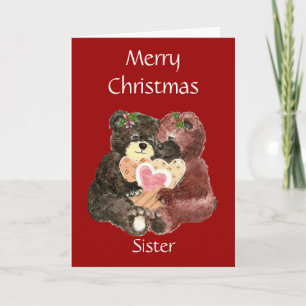 Cartes Pour Fêtes Annuelles Joyeuse Soeur de Noël, Teddy Bear Hugues