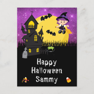 Cartes Pour Fêtes Annuelles Joyeuse sorcière d'Halloween violet
