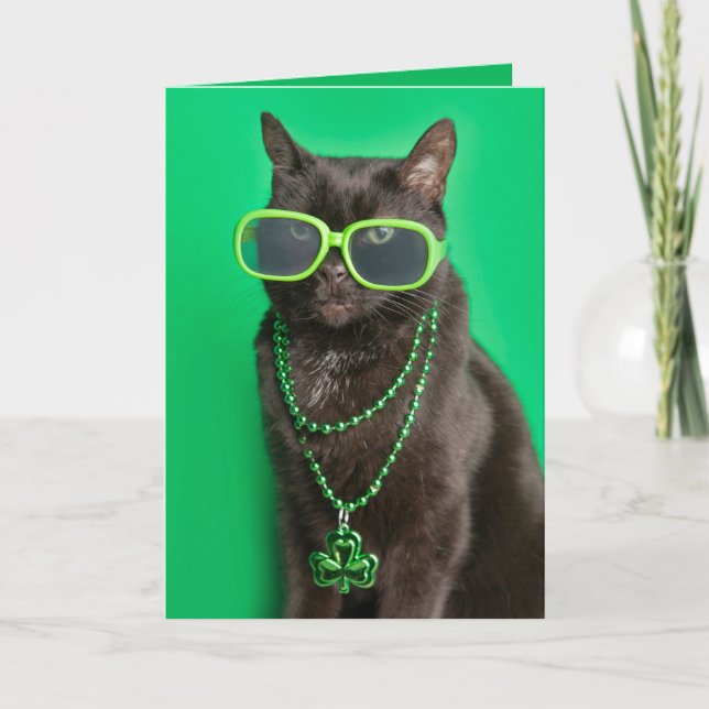 Cartes Pour Fêtes Annuelles Joyeuse St Patrick Chat en Vert Humour  (Devant)
