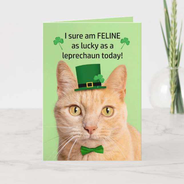 Cartes Pour Fêtes Annuelles Joyeuse St Patrick Day Ami Chat Mignon Leprechaun (Devant)