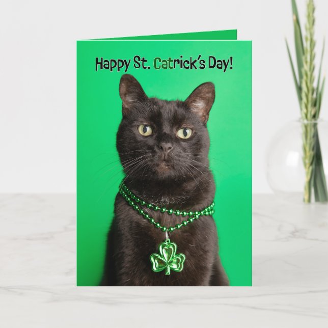 Cartes Pour Fêtes Annuelles Joyeuse St Patrick Day Chat dans Trèfle (Devant)