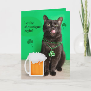 Cartes Pour Fêtes Annuelles Joyeuse St Patrick Day Drôle Chat Avec Bière