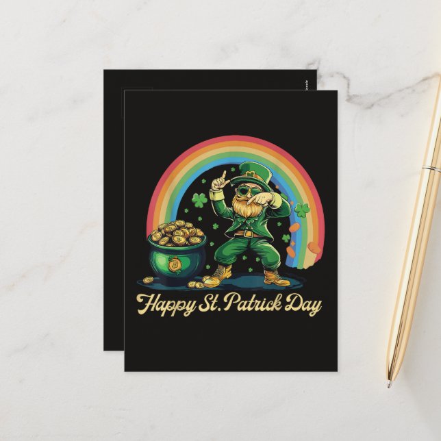 Cartes Pour Fêtes Annuelles Joyeuse St Patrick Drôle Leprechaun (Devant/Arrière en situation)