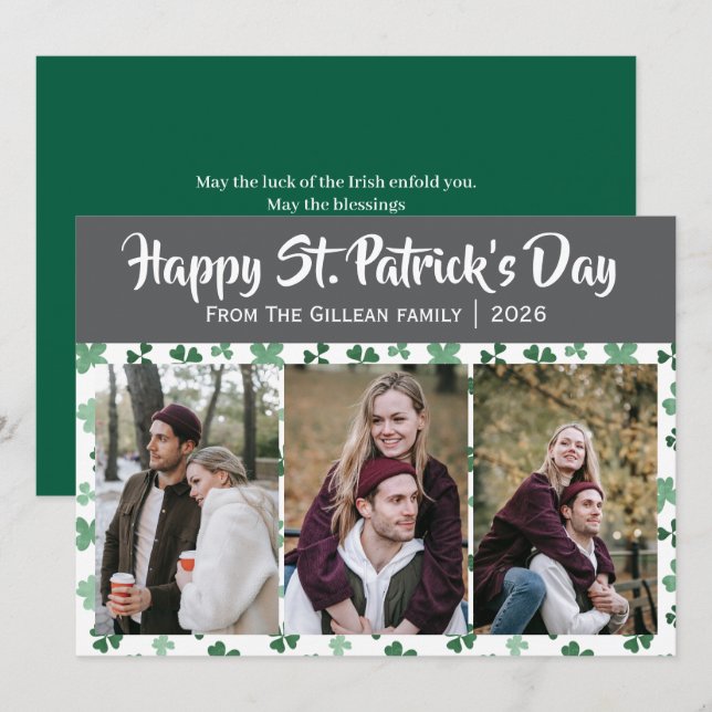 Cartes Pour Fêtes Annuelles Joyeuse St. Patrick famille Shamrocks 3 photo (Devant / Derrière)