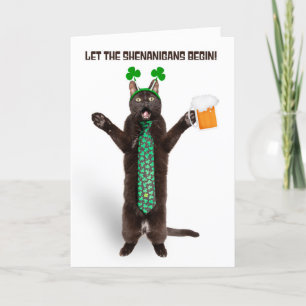 Cartes Pour Fêtes Annuelles Joyeuse St Patrick Funny Cat en cravate trèfle