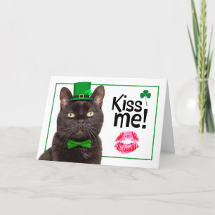 Cartes Pour Fêtes Annuelles Joyeuse St Patrick Kiss Me Chat au Chapeau Vert