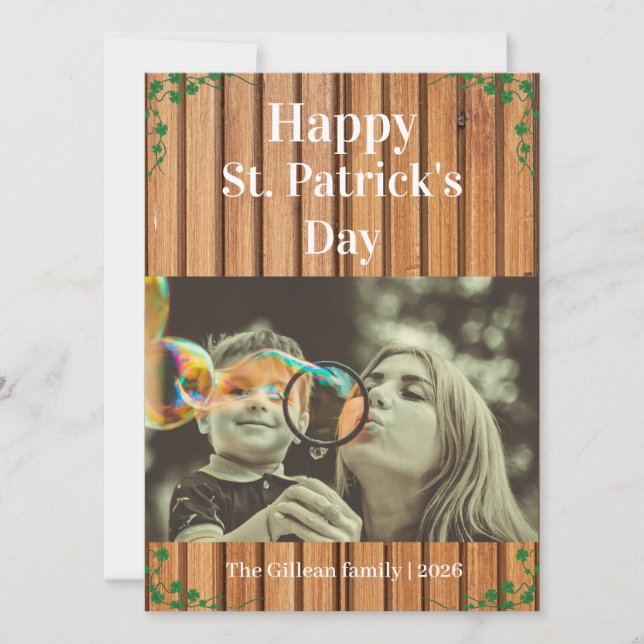 Cartes Pour Fêtes Annuelles Joyeuse St. Patrick shamrocks famille une photo (Devant)