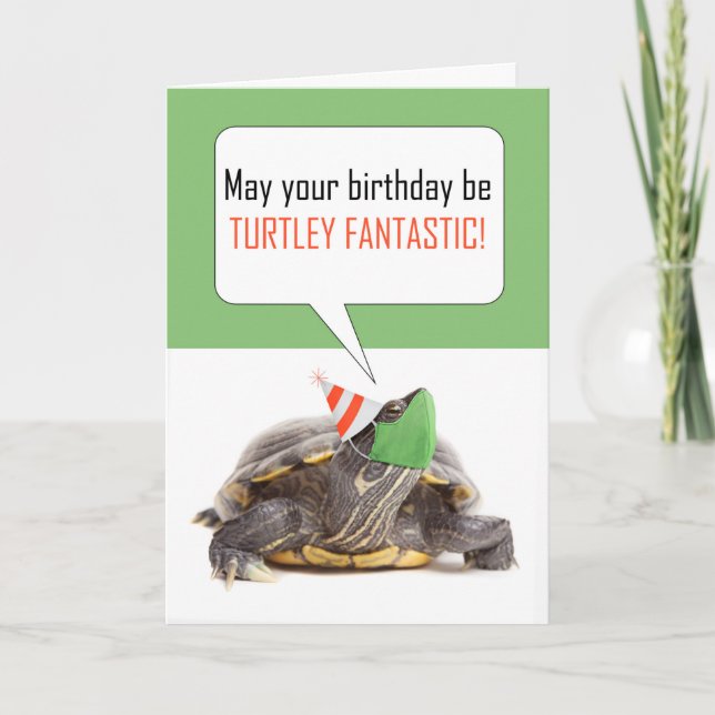 Cartes Pour Fêtes Annuelles Joyeuse tortue d'anniversaire dans Masque visage C (Devant)