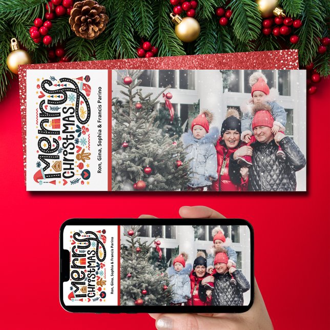 Cartes Pour Fêtes Annuelles Joyeuse Typographie de Noël (Merry Christmas Typography Photo Holiday Cards - INSTANT DOWNLOAD and/or PRINTED )