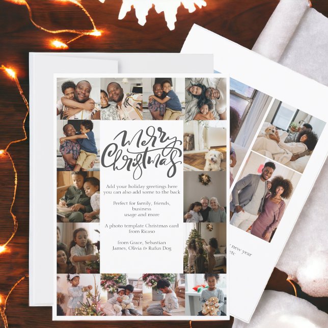 Cartes Pour Fêtes Annuelles Joyeuse typographie de Noël 17 Photo (Merry Christmas Typography 17 Photo Holiday Cards from Ricaso. Add own photographs and text)