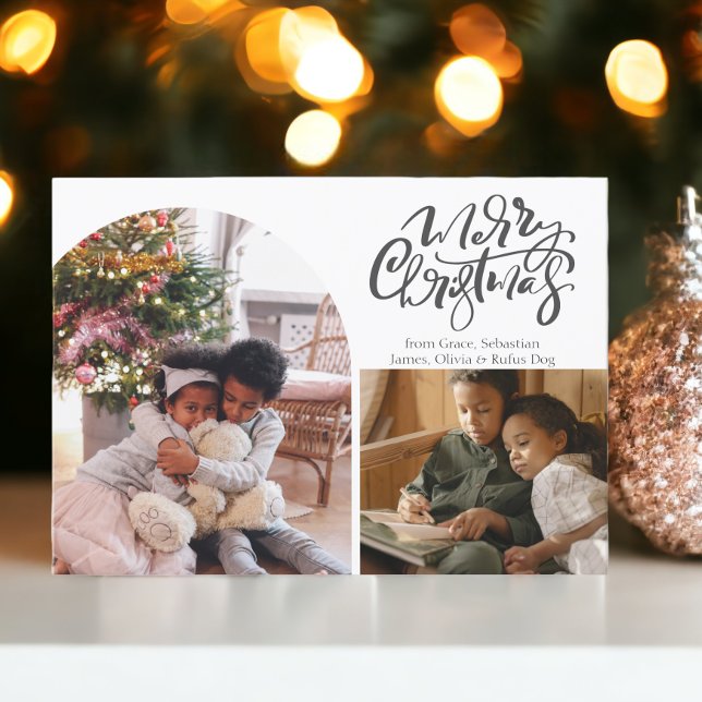 Cartes Pour Fêtes Annuelles Joyeuse typographie de Noël 3 Photo (Merry Christmas Typography 3 Photo Holiday Cards from Ricaso. Add own photos and text)