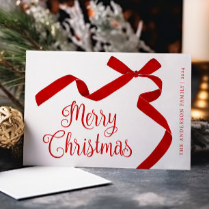 Cartes Pour Fêtes Annuelles Joyeuse typographie de Noël Bow rouge