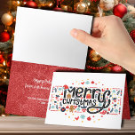 Cartes Pour Fêtes Annuelles Joyeuse typographie de Noël pliée<br><div class="desc">Joyeux Noël dans une police amusante accentuée par les articles de vacances met en évidence l'avant de ces cartes de voeux de Noël pliées avec votre photo,  salutation et personnalisation préférée à l'intérieur. CORRESPONDANCE d'objets dans notre collection.</div>