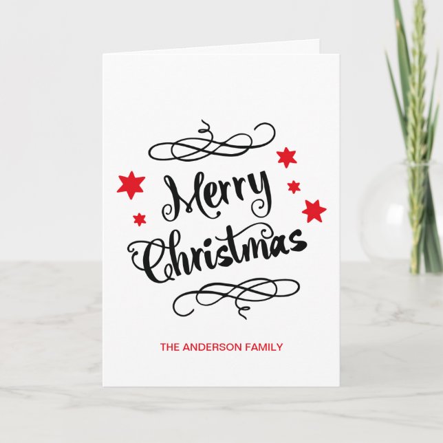 Cartes Pour Fêtes Annuelles Joyeuse typographie de Noël Rouge Blanc (Devant)