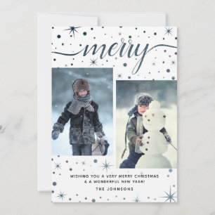 Cartes Pour Fêtes Annuelles Joyeuse typographie de Noël violet + Turquoise 2 p