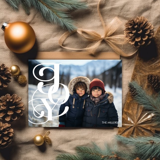 Cartes Pour Fêtes Annuelles Joyeuse Typographie moderne Élégant Minimal 1 Phot (Joyful Modern Typography Elegant Minimal 1 Photo Holiday Card)