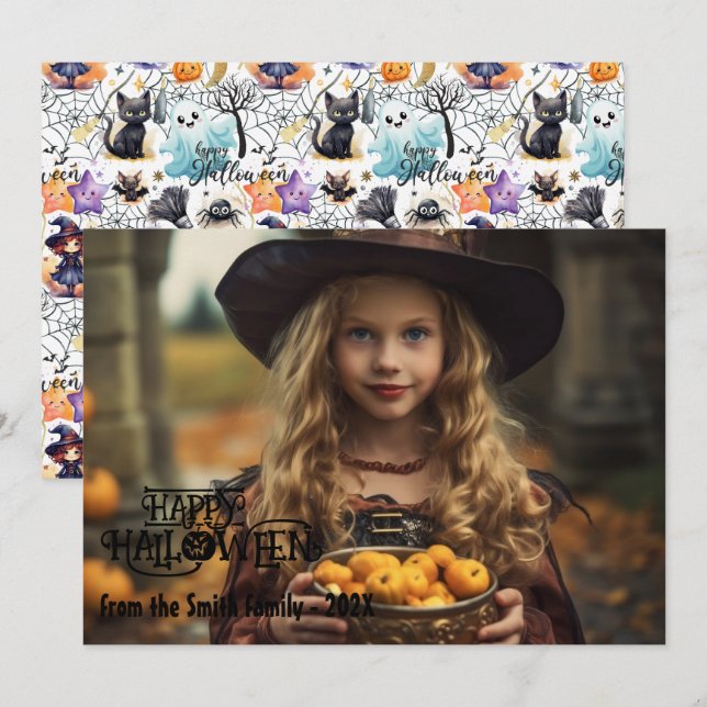 Cartes Pour Fêtes Annuelles Joyeuses Bonnes Fêtes Cartes photos Halloween (Devant / Derrière)