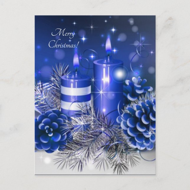 Cartes Pour Fêtes Annuelles Joyeuses bougies bleues de Noël (Devant)