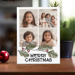 Cartes Pour Fêtes Annuelles Joyeuses Branches de Noël - 4 Photo Modern Script<br><div class="desc">Ajoutez 4 photos carrés à ce design rustique et moderne. Cette carte de Noël comprend des branches fantaisistes avec un joyeux salut de Noël. CONSEIL PHOTO : Si vous téléchargez vos photos et qu'elles ne correspondent pas, cliquez sur le bouton CUSTOMISER CETTE. Cela peut prendre un peu de patience, mais...</div>