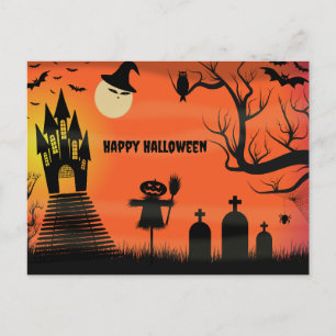 Cartes Pour Fêtes Annuelles Joyeuses chauves-souris d'Halloween et épouvantail