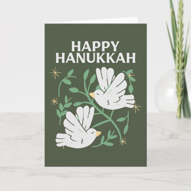 Cartes Pour Fêtes Annuelles Joyeuses colombes Hanoukka de la paix (Devant)