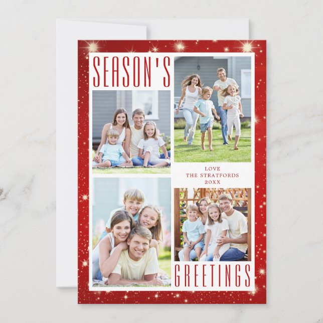 Cartes Pour Fêtes Annuelles Joyeuses Fêtes 4 Photo Collage Lumières rouges (Devant)