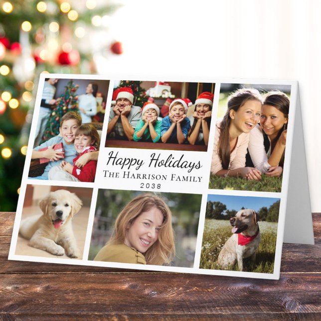 Cartes Pour Fêtes Annuelles Joyeuses fêtes 6 photo Collage Noël (This holiday season, let your family's smiles and heartwarming memories shine on our 6 photo card)