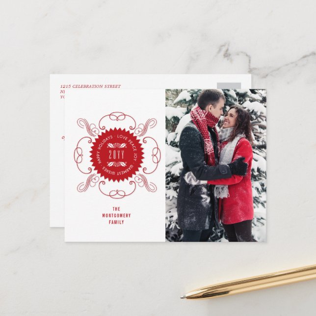 Cartes Pour Fêtes Annuelles Joyeuses fêtes Aimer la paix Joie phoque orné Phot (Devant/Arrière en situation)