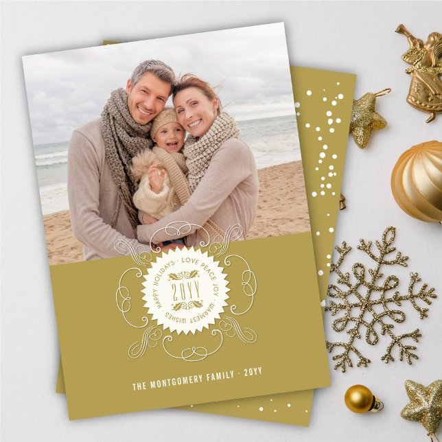 Cartes Pour Fêtes Annuelles Joyeuses Fêtes Amour Paix Joie Sceau Orné Photo (Créateur téléchargé)