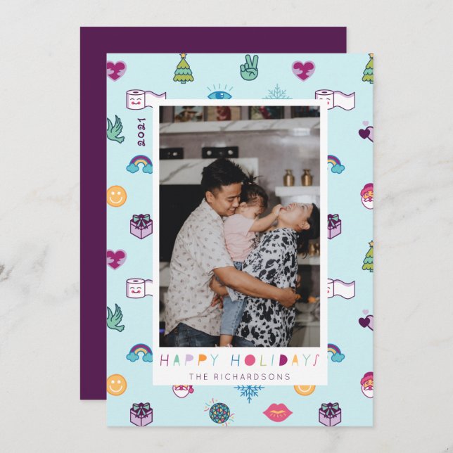 Cartes Pour Fêtes Annuelles Joyeuses fêtes Amusantes Noël Emoji Motif Photo (Devant / Derrière)