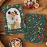 Cartes Pour Fêtes Annuelles Joyeuses fêtes Arc botanique moderne 1 Photo<br><div class="desc">Cette collection présente des fleurs rouges aquarelles,  des baies et de la verdure hivernale avec une typographie moderne et élégante,  avec un motif botanique d'hiver.</div>