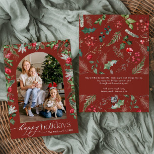 Cartes Pour Fêtes Annuelles Joyeuses Fêtes Arche Botanique d'Hiver Rouge de Bo