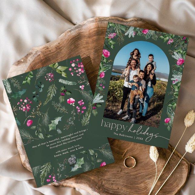 Cartes Pour Fêtes Annuelles Joyeuses Fêtes Arche de feuillage de greenery rose (Créateur téléchargé)