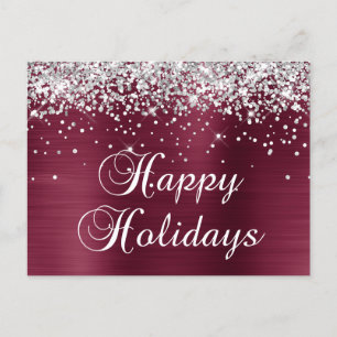 Cartes Pour Fêtes Annuelles Joyeuses Fêtes Argent Paillettes Bourgogne Rouge F