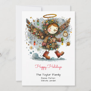 Cartes Pour Fêtes Annuelles Joyeuses Fêtes avec Ange Fantaisiste Rouge