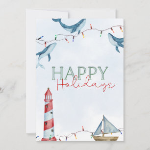 Cartes Pour Fêtes Annuelles Joyeuses Fêtes - Baleine et phare nautiques