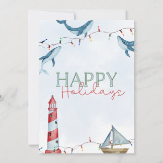 Cartes Pour Fêtes Annuelles Joyeuses Fêtes - Baleine et phare nautiques